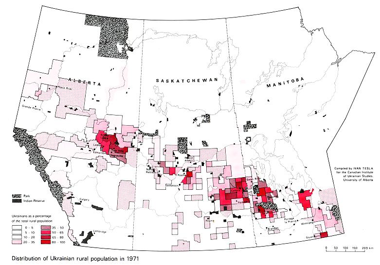Image - Map (3 of 3): Distribution of Ukrainian Rural Population in the Prairie Provinces of Canada in 1971.